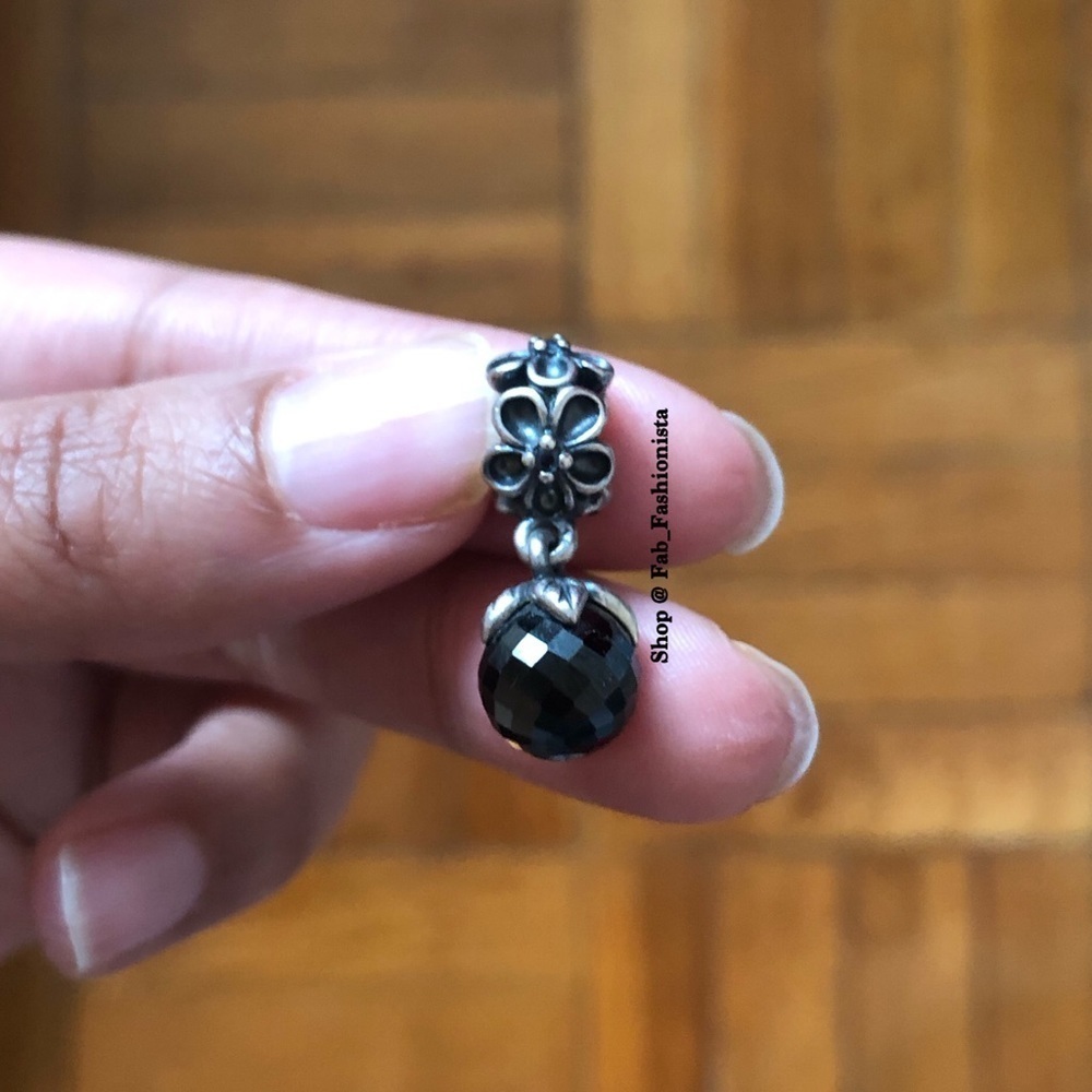 Pandora black onyx floral Sterling silver charm